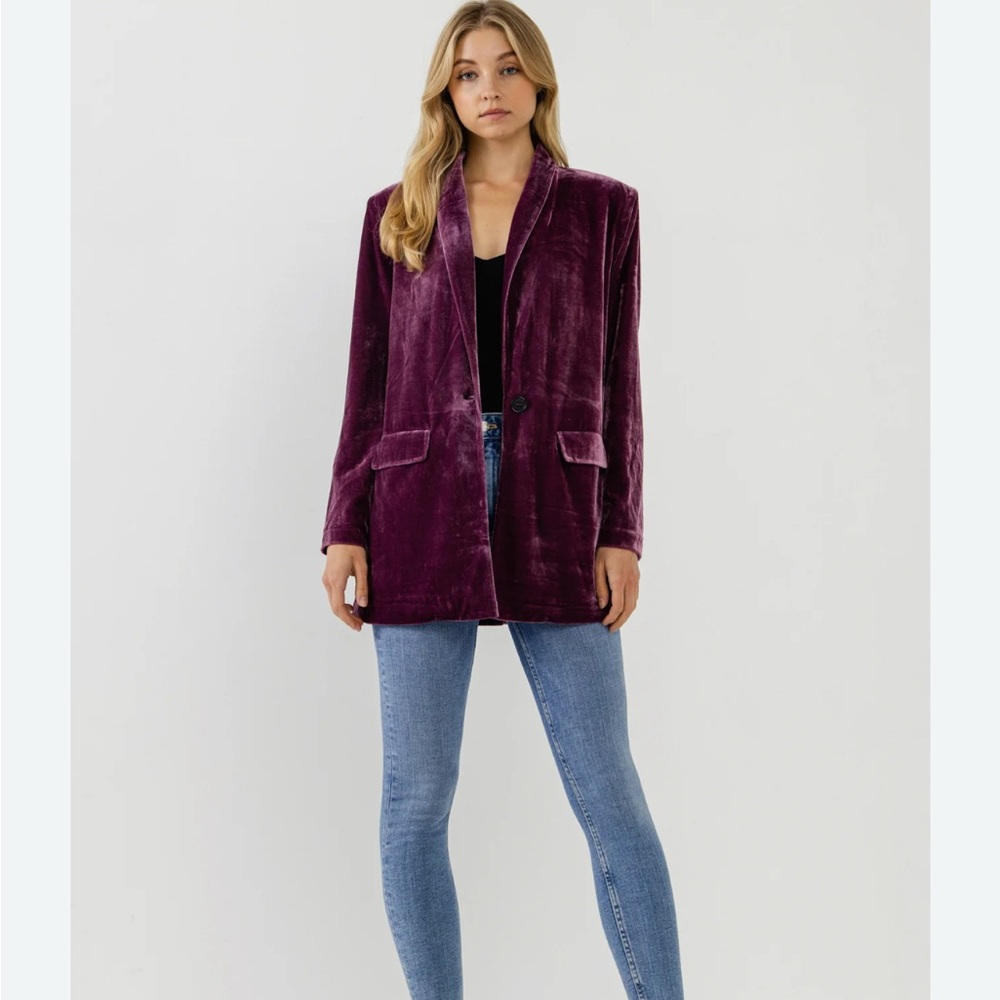 NWT Endless Rose Purple Velvet Blazer Size M